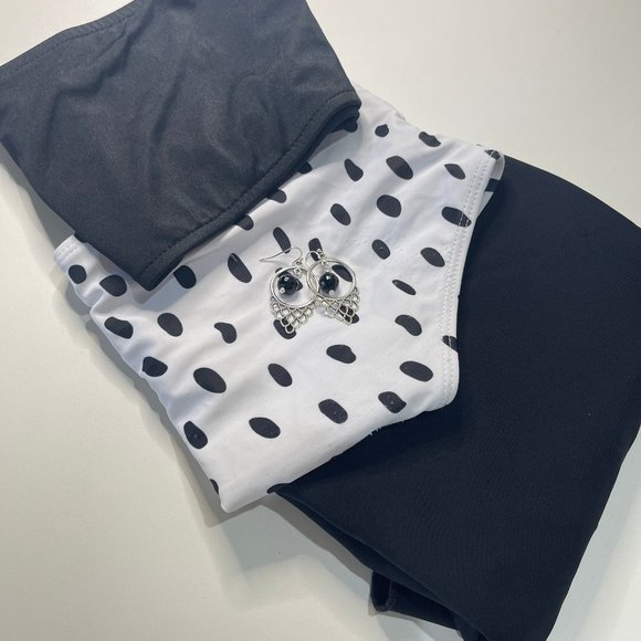 Black & White High-Waist Swimsuit w/ Bandana Top + Wrap - SM - Picture 4 of 4